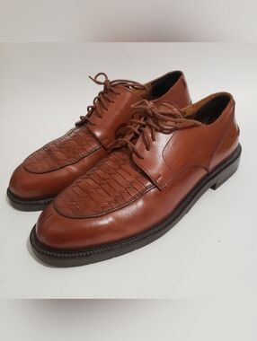 Johnston & Murphy Passport Mens 10M Brown Woven Leather Derby Dress Shoes Italy.